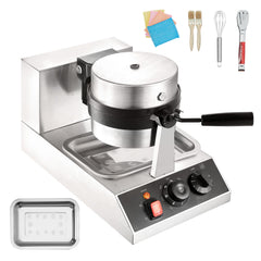 Commerical Round Waffle Maker 1300W Rotatable Non-Stick Waffle Iron 120V