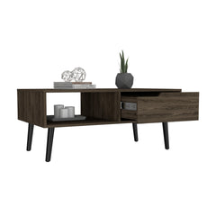 Coffee Table, One Open Shelf, One Drawer, Dark Walnut