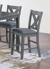 Modern Style Gray Dining Table 6x Chairs 7pcs Counter Height Set Cushion Seat Nailhead X-Cross Back Chairs Dining Room Furniture