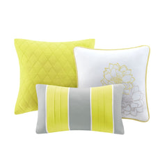 6 Piece Printed Cotton Quilt Set with Throw Pillows Taupe Grey/Yellow King/Cal King