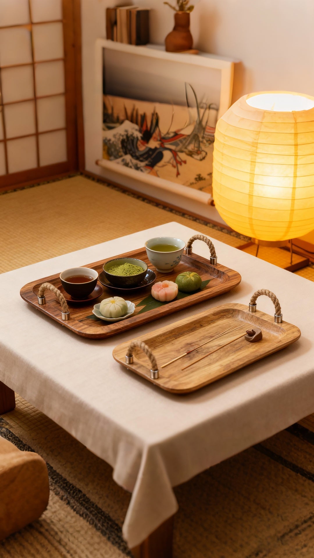 S/2 Tabari Wood Trays W/Jute Handle
