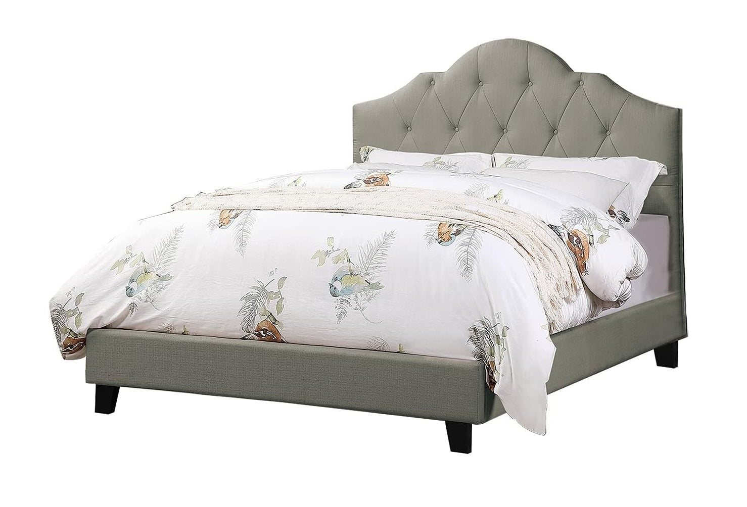 Majestic Arch 1pc Full Size Bed Adjustable HB Grey Polyfiber Tufted Upholstered Wooden Bedframe Bedroom Furniture