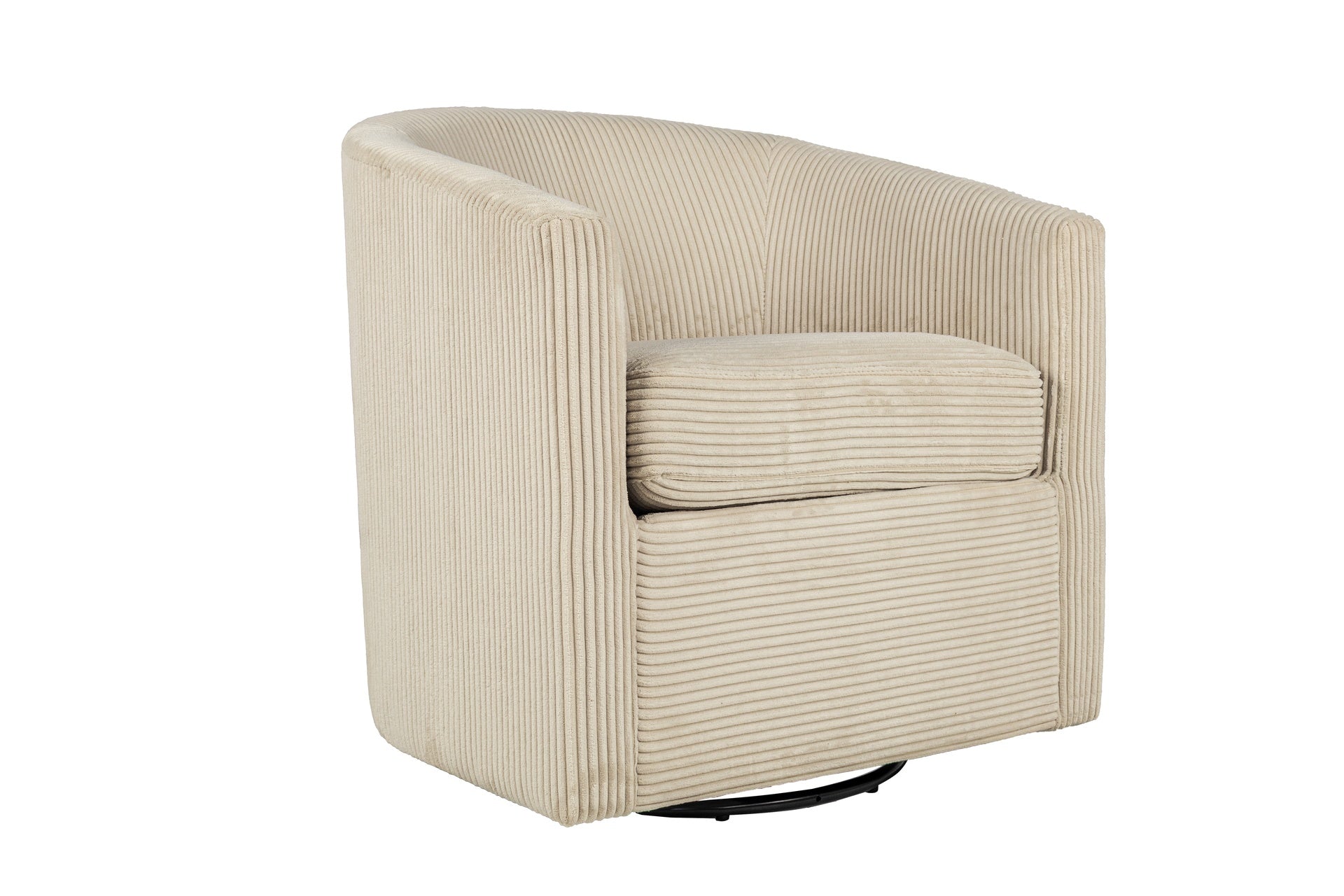 Beige Corduroy Fabric 1pc Swivel Accent Chair U-Backrest Living Room Plush Cushion Chair Metal Base