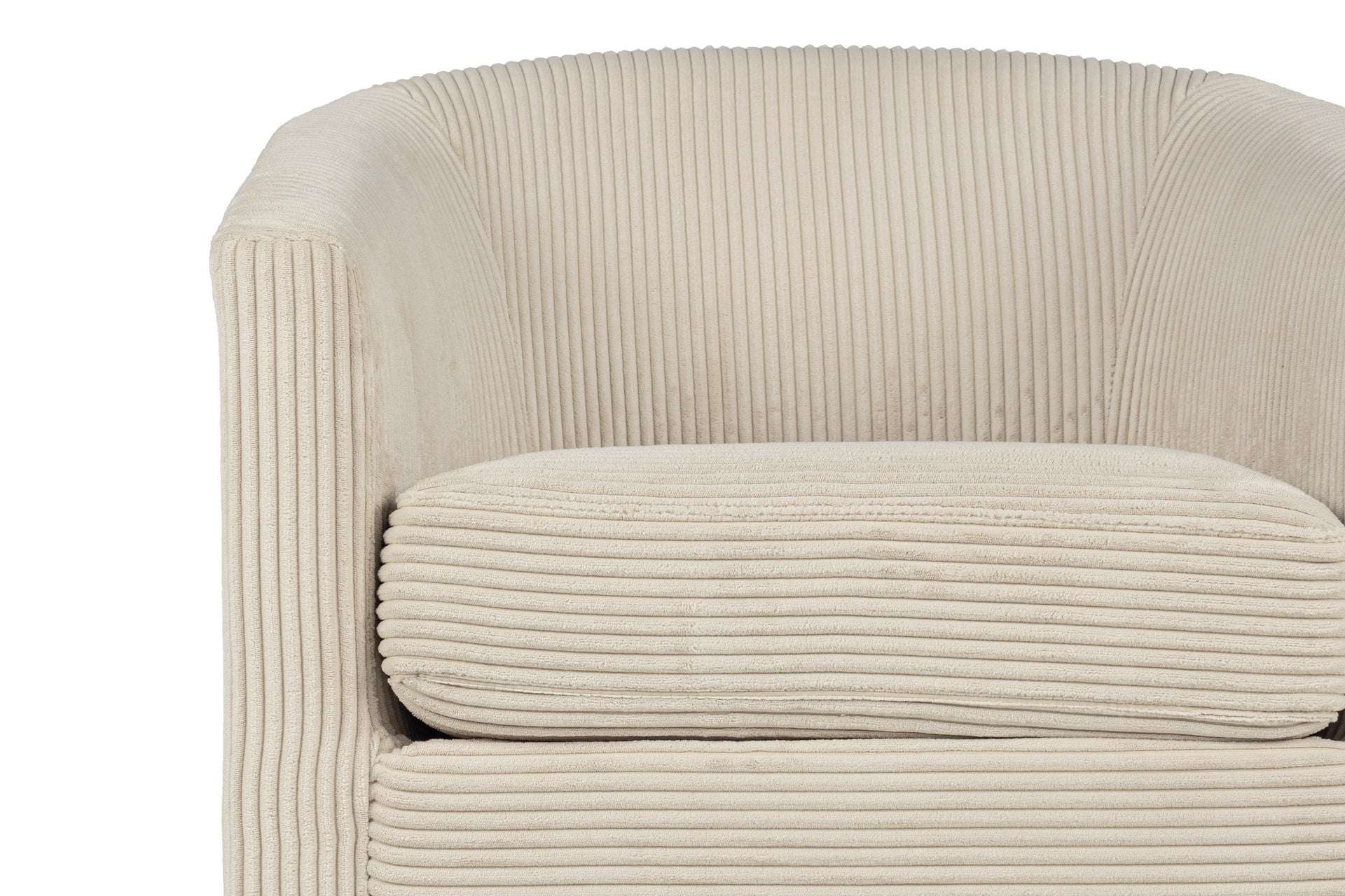 Beige Corduroy Fabric 1pc Swivel Accent Chair U-Backrest Living Room Plush Cushion Chair Metal Base