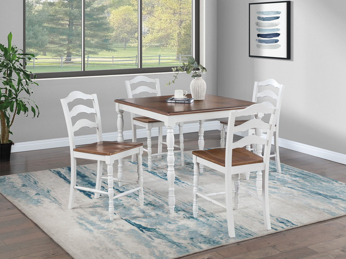 White 5-Pc Counter Height Dining Set Dining Table 4 x Chairs Natural wood Grain Look Table Top Classic Dining Room