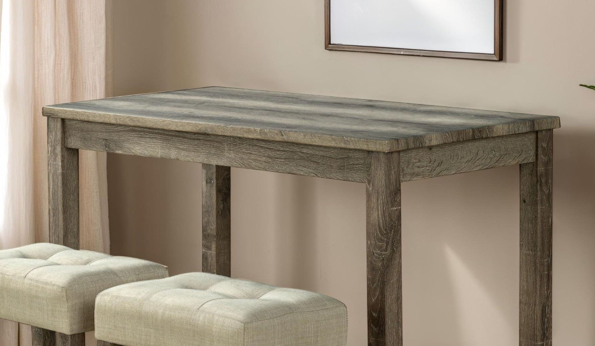 Modern Transitional Brown Dining Table w 2x Stools Biscuit-Tufted Seat Cushion Chair 3pc Dining Set