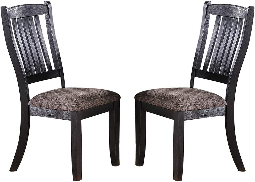 Dark Coffee Classic Wood Kitchen Dining Room Set of 2 Side Chairs Fabric upholstered Seat Unique Design Back