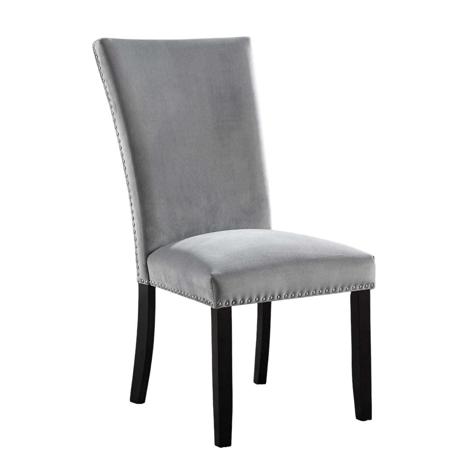 Light Gray Flannelette Contemporary 2pc Dining Side Chairs Nalihead Trim Black Solid wood Legs Dining Room Chairs