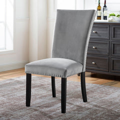 Light Gray Flannelette Contemporary 2pc Dining Side Chairs Nalihead Trim Black Solid wood Legs Dining Room Chairs