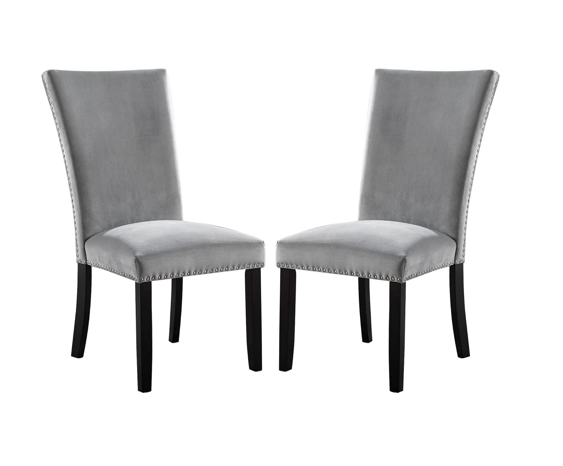 Light Gray Flannelette Contemporary 2pc Dining Side Chairs Nalihead Trim Black Solid wood Legs Dining Room Chairs