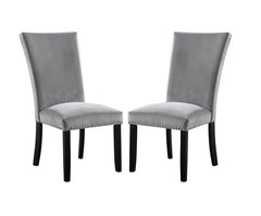 Light Gray Flannelette Contemporary 2pc Dining Side Chairs Nalihead Trim Black Solid wood Legs Dining Room Chairs