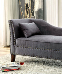Modern Contemporary 1pc Chaise Gray Linen Like Fabric Nailhead Trim Living Room Bench Pillow