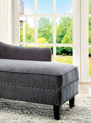 Modern Contemporary 1pc Chaise Gray Linen Like Fabric Nailhead Trim Living Room Bench Pillow