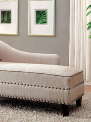 Modern Contemporary 1pc Chaise Beige Linen Like Fabric Nailhead Trim Living Room Bench Pillow