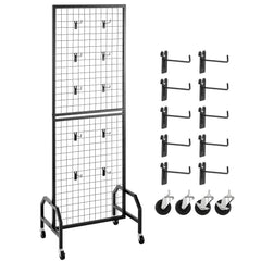 Grid Wall Panel 1.9 x 5.4 ft Wire Display Rack with Wheels and 10 Hooks