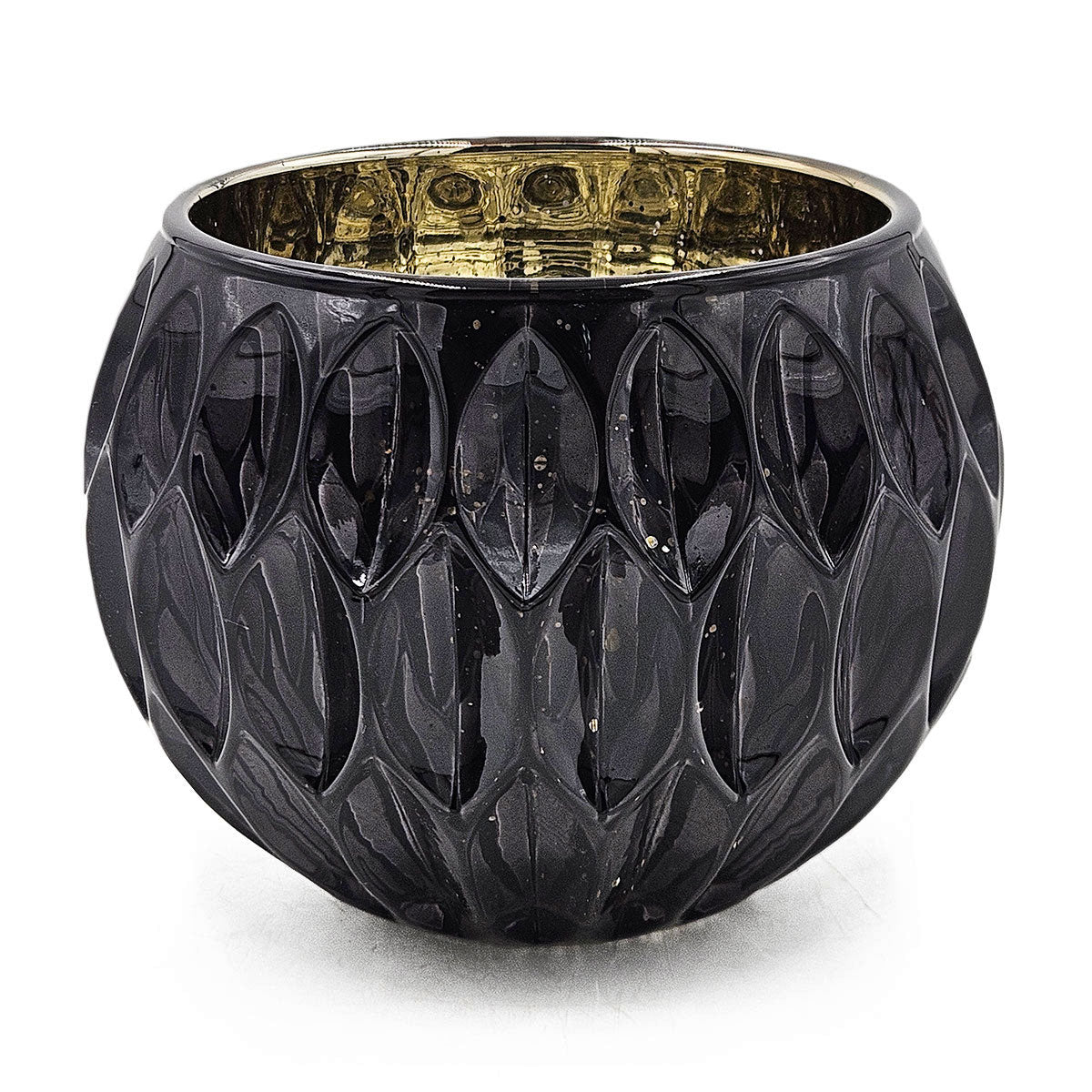 5.9" SHINY BLACK OVAL CUTOUT TEXT GLASS GOLD MERCURY INTERIOR, 4 Pack