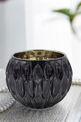 5.9" SHINY BLACK OVAL CUTOUT TEXT GLASS GOLD MERCURY INTERIOR, 4 Pack