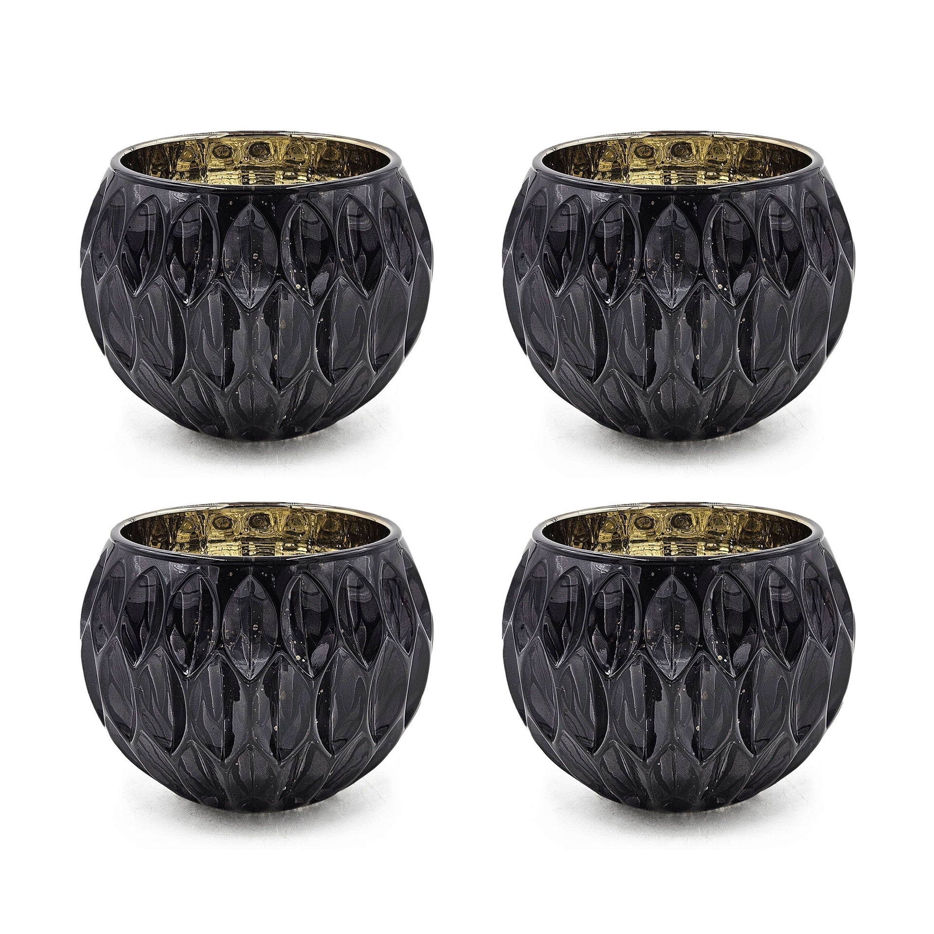 5.9" SHINY BLACK OVAL CUTOUT TEXT GLASS GOLD MERCURY INTERIOR, 4 Pack