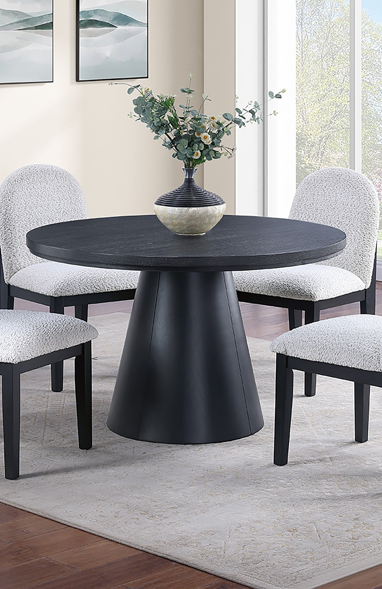 1pc Round Table Unique Cone-Shaped Base Black Color Wooden Casual Modern Dining Room Table Only