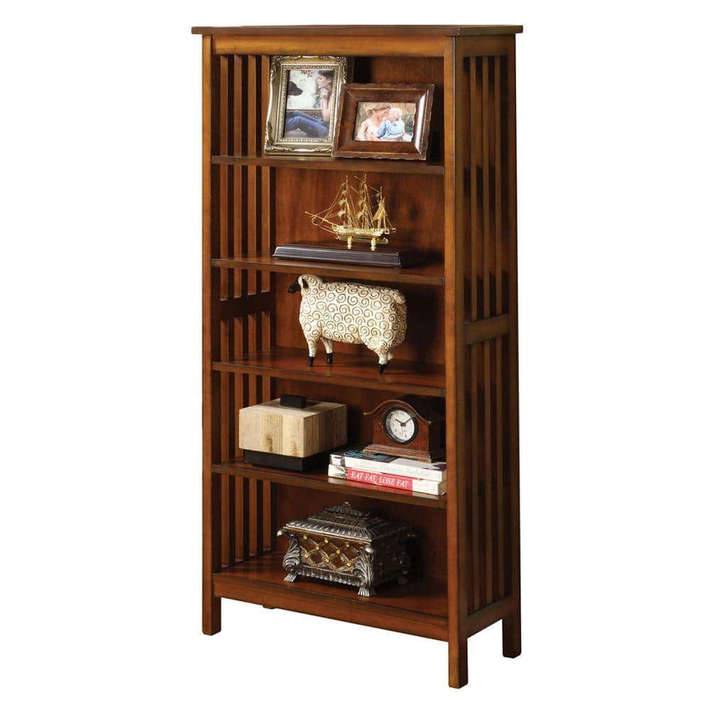 Gorgeous Styling Antique Oak Finish 1pc Media Shelf Solid wood Storage Books 5-Shelves Open Cabinet Shelf