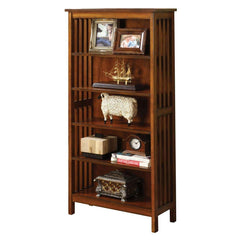 Gorgeous Styling Antique Oak Finish 1pc Media Shelf Solid wood Storage Books 5-Shelves Open Cabinet Shelf
