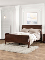 Dark Cherry Sleigh Design 1pc Queen Size Bed Bedroom Furniture Louis Phillipe Bed Bracket Feet Wooden
