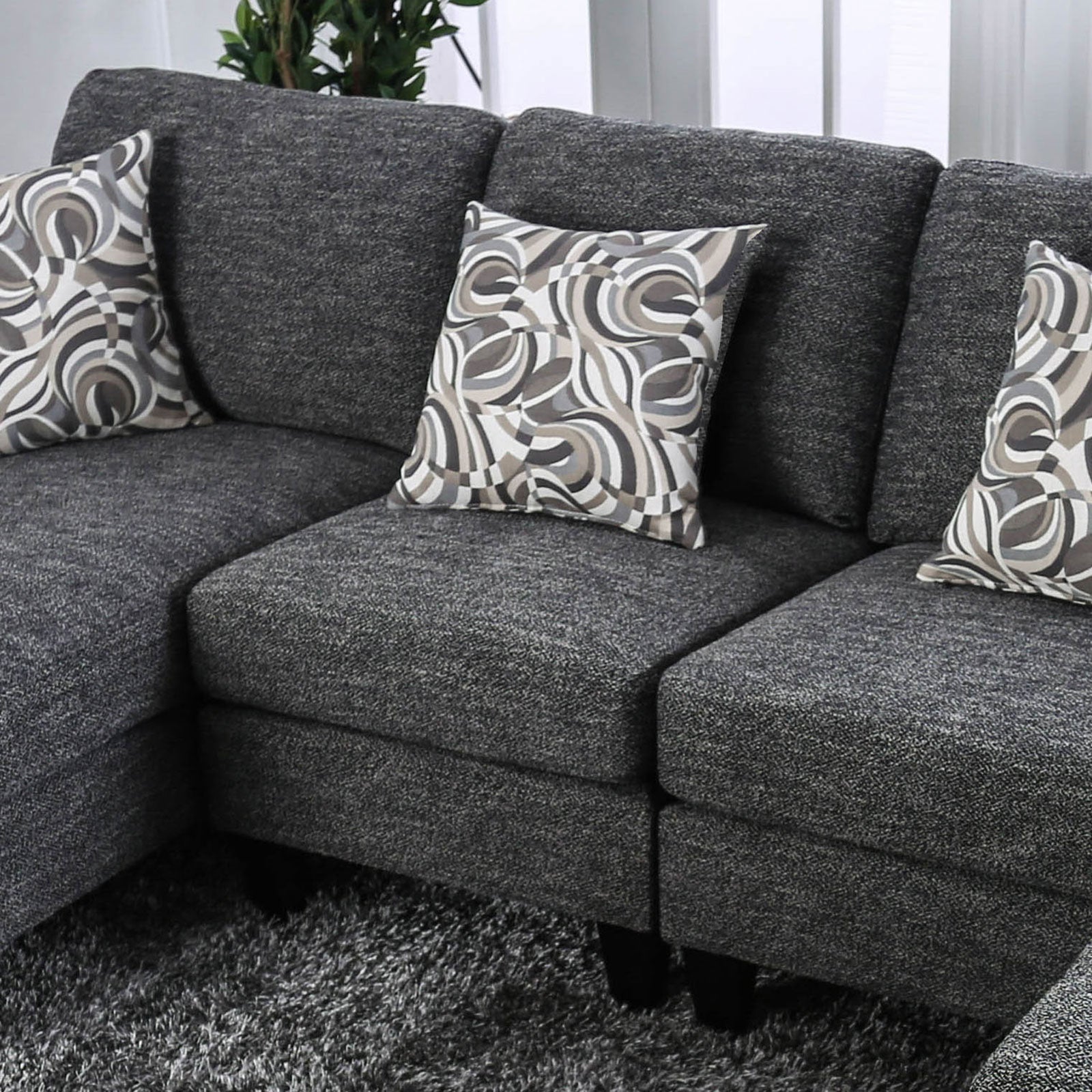 Living Room 1pc Armless Chair Transitional Style Chenille Fabric Gray Color Tappered Feet Couch Pillows