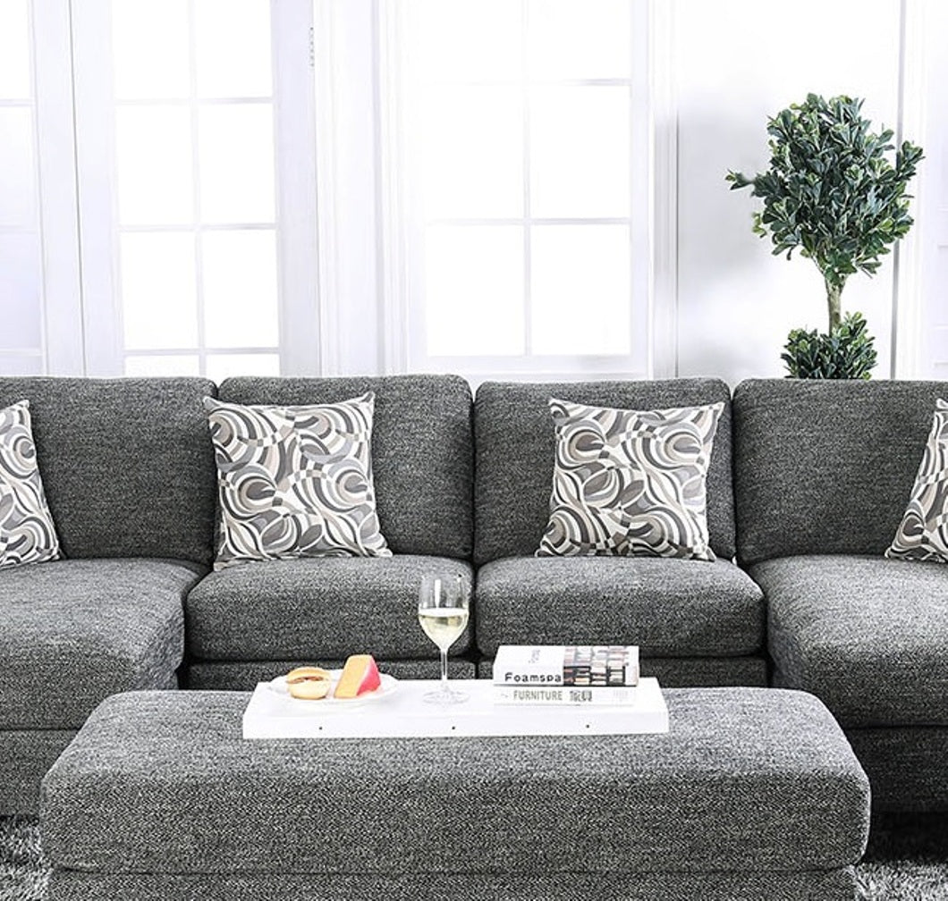 Living Room 1pc Armless Chair Transitional Style Chenille Fabric Gray Color Tappered Feet Couch Pillows