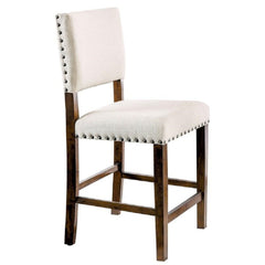 Ivory Padded Fabric Chairs Set of 2pc Dining High Chairs Nailhead Trims Solid wood Brown Cherry