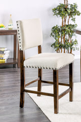 Ivory Padded Fabric Chairs Set of 2pc Dining High Chairs Nailhead Trims Solid wood Brown Cherry