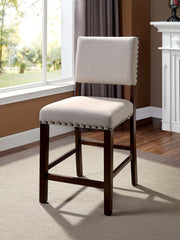 Ivory Padded Fabric Chairs Set of 2pc Dining High Chairs Nailhead Trims Solid wood Brown Cherry