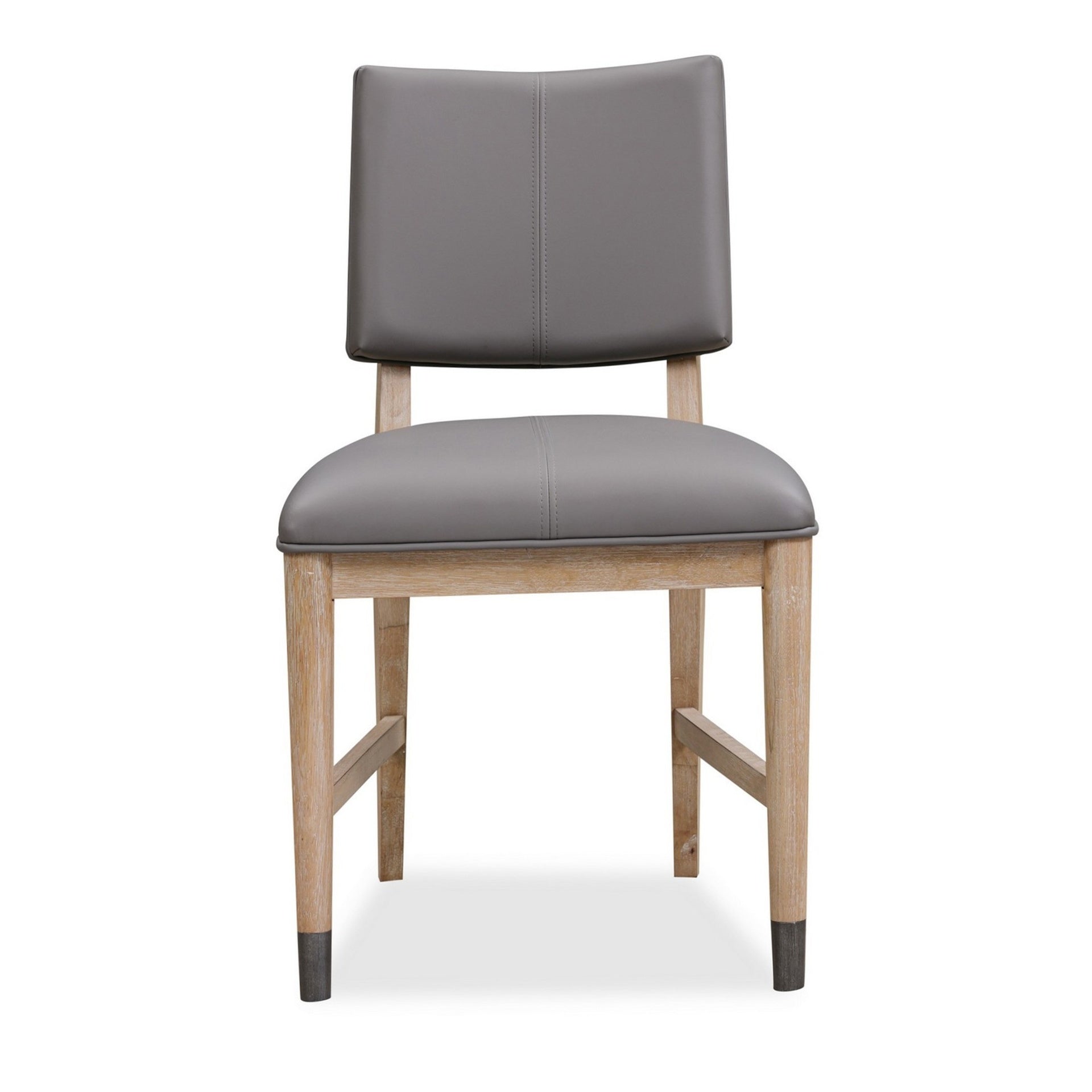 20 Inch Dining Chair, Faux Leather, Muted Natural Brown Wood Legs, Set of 2, Gray