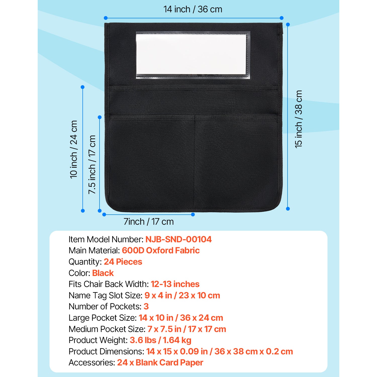 Chair Pockets for Classroom 24 Pack Seat Pocket with Name Tag Black