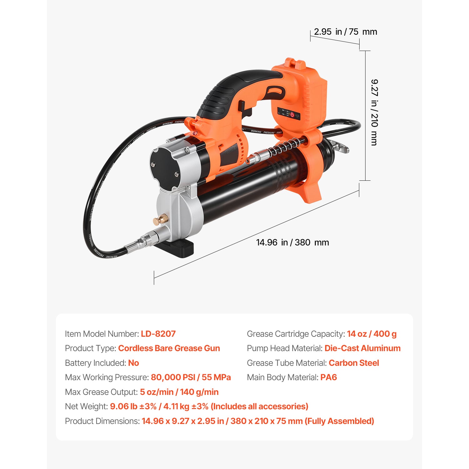 Cordless Grease Gun 80,000 PSI 20V Electric Grease Gun (Tool Only)