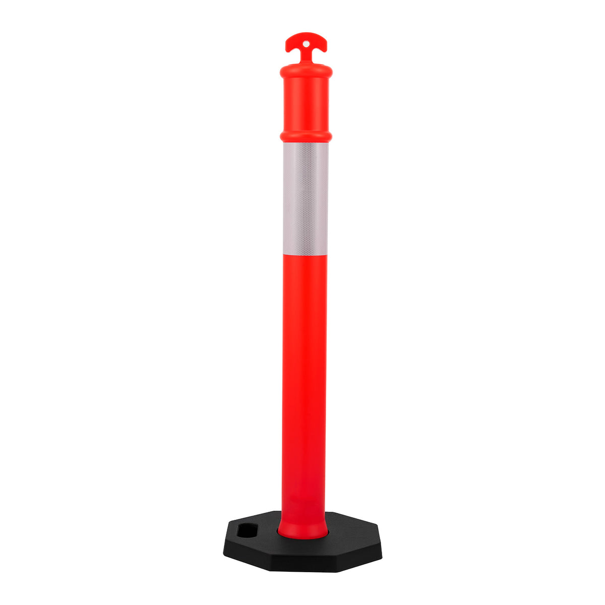 12 Pack Traffic Delineator Posts, 48 inches Traffic Safety Cones with Weighted Base and Reflective Strips, Heavy Duty Delineator Posts for Construction Site, Parking Lot, Crowd Control, Red