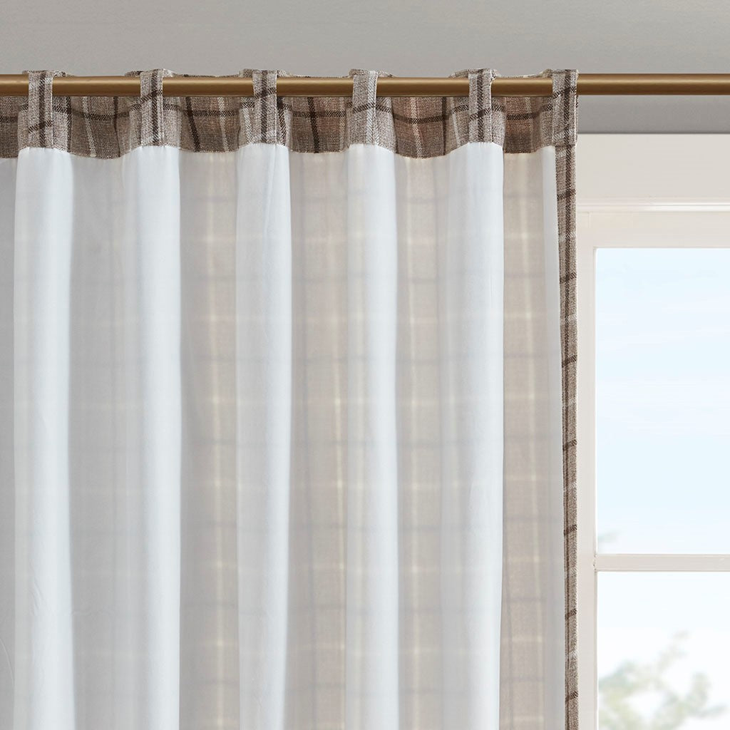 Plaid Rod Pocket and Back Tab Curtain Panel with Fleece Lining Brown 50x95"