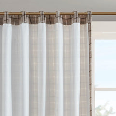 Plaid Rod Pocket and Back Tab Curtain Panel with Fleece Lining Brown 50x95"