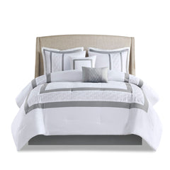 8 Piece Embroidered Comforter Set White Queen