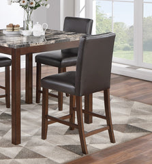 Classic Stylish Espresso Finish 5pc Counter Height Dining Set Kitchen Dinette Faux Marble Top Table and 4x High Chairs Faux Leather Cushions Seats Dining Room