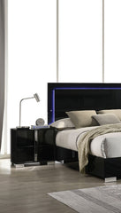 Contemporary Classic Black Bedside Table Bedroom Furniture 1pc Nightstand Chrome Legs Handles