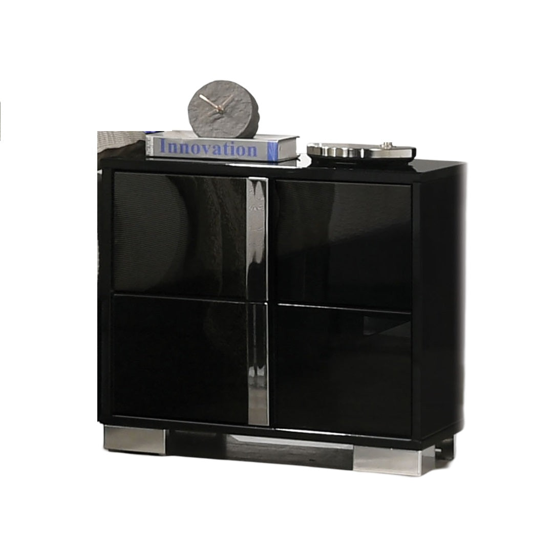 Contemporary Classic Black Bedside Table Bedroom Furniture 1pc Nightstand Chrome Legs Handles