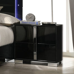 Contemporary Classic Black Bedside Table Bedroom Furniture 1pc Nightstand Chrome Legs Handles