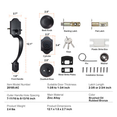 Front Door Handle and Deadbolt Set, Antique Copper Front Door Lock Set with Interior Knob, Adjustable Hole Spacing Single Cylinder Handleset, for Right and Left Handed Entrance and Front Door