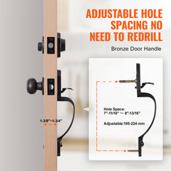 Front Door Handle and Deadbolt Set, Antique Copper Front Door Lock Set with Interior Knob, Adjustable Hole Spacing Single Cylinder Handleset, for Right and Left Handed Entrance and Front Door