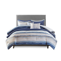 8 Piece Printed Seersucker Comforter and Quilt Set Collection Blue Full/Queen