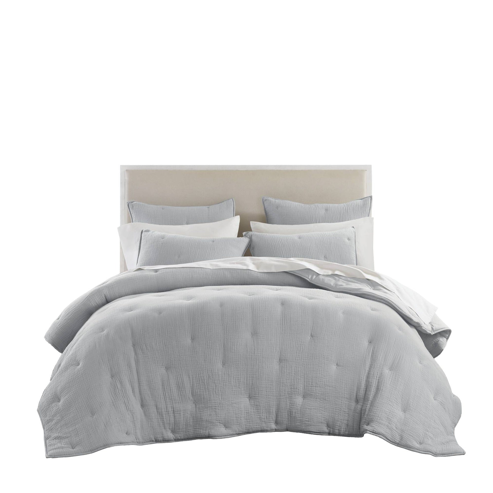 3-Piece Full/Queen Cotton Gauze  Embroidered Quilt Set,Blue