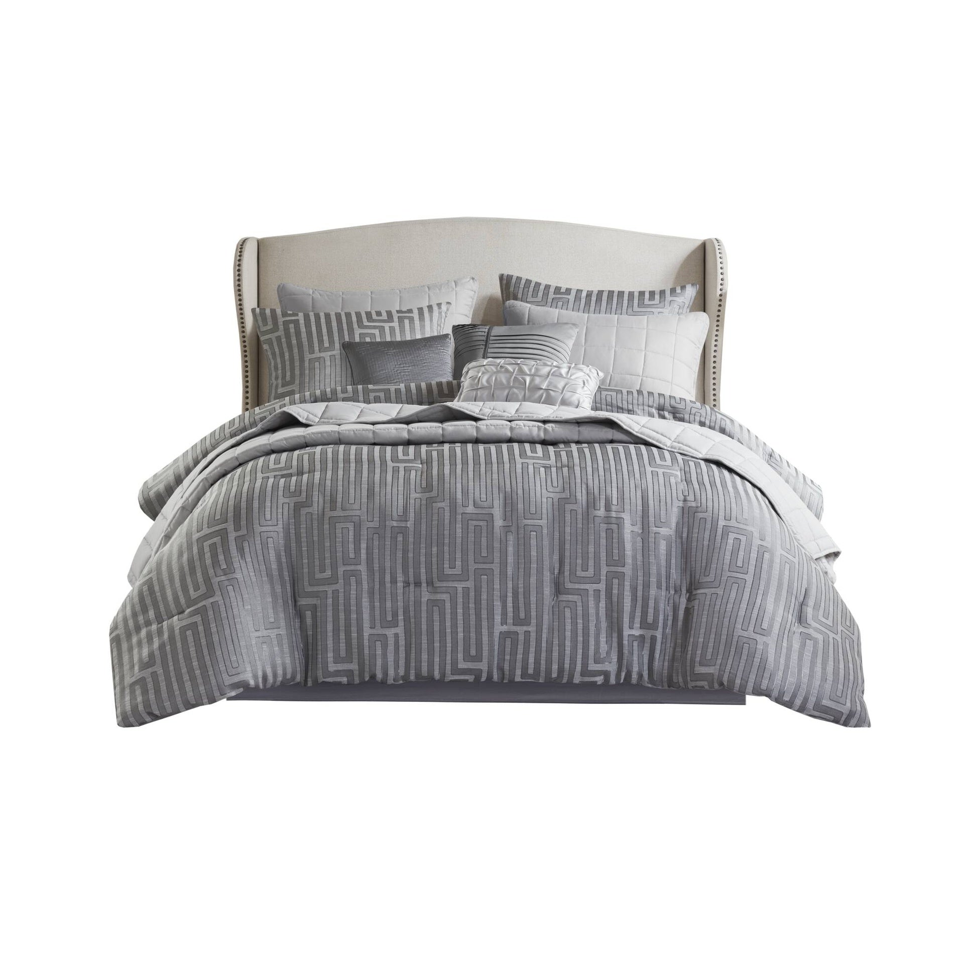 10 PCS Queen Luxury Jacquard Comforter Set Grey