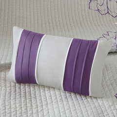 6 Piece Printed Cotton Quilt Set with Throw Pillows Taupe Grey/Purple Full/Queen