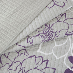 6 Piece Printed Cotton Quilt Set with Throw Pillows Taupe Grey/Purple Full/Queen
