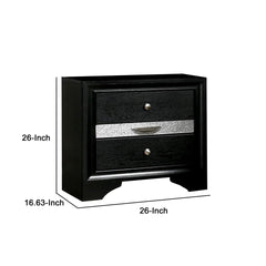 Nightstand with Silver Trim Accent and 1 Jewelry Drawer, Black